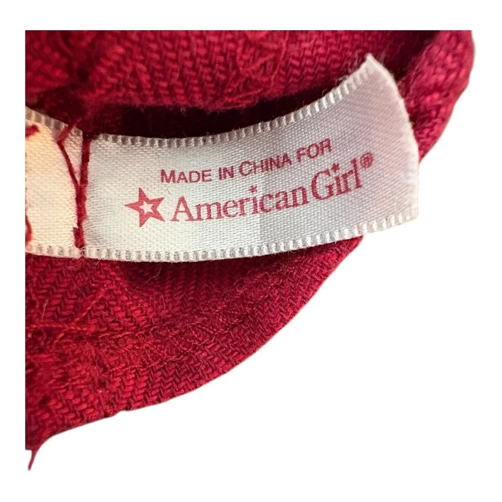 American‎ Girl Doll Red Herringbone Winter Coat Black Velvet Trim Gold Buttons